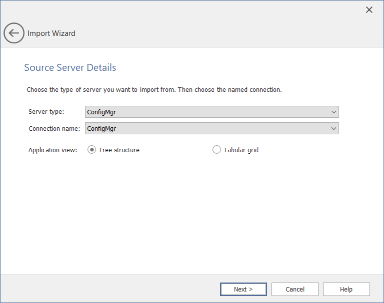 Import Wizard / Source Server Details Panel